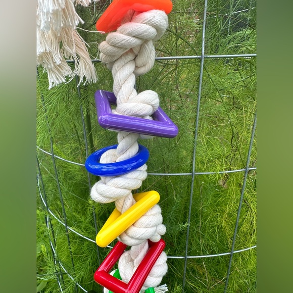 Handmade - Large Knotty Colorful Rope Bird Toy with Bell - Picture 4 of 6